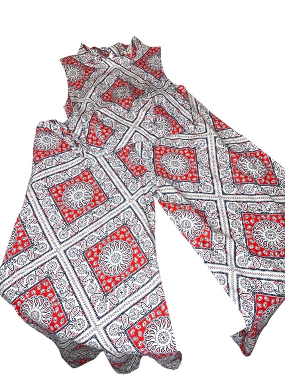 Vintage Red & White Printed Wide-Leg Jumpsuit